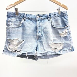 Distressed Light Blue Denim Jean Shorts for Women